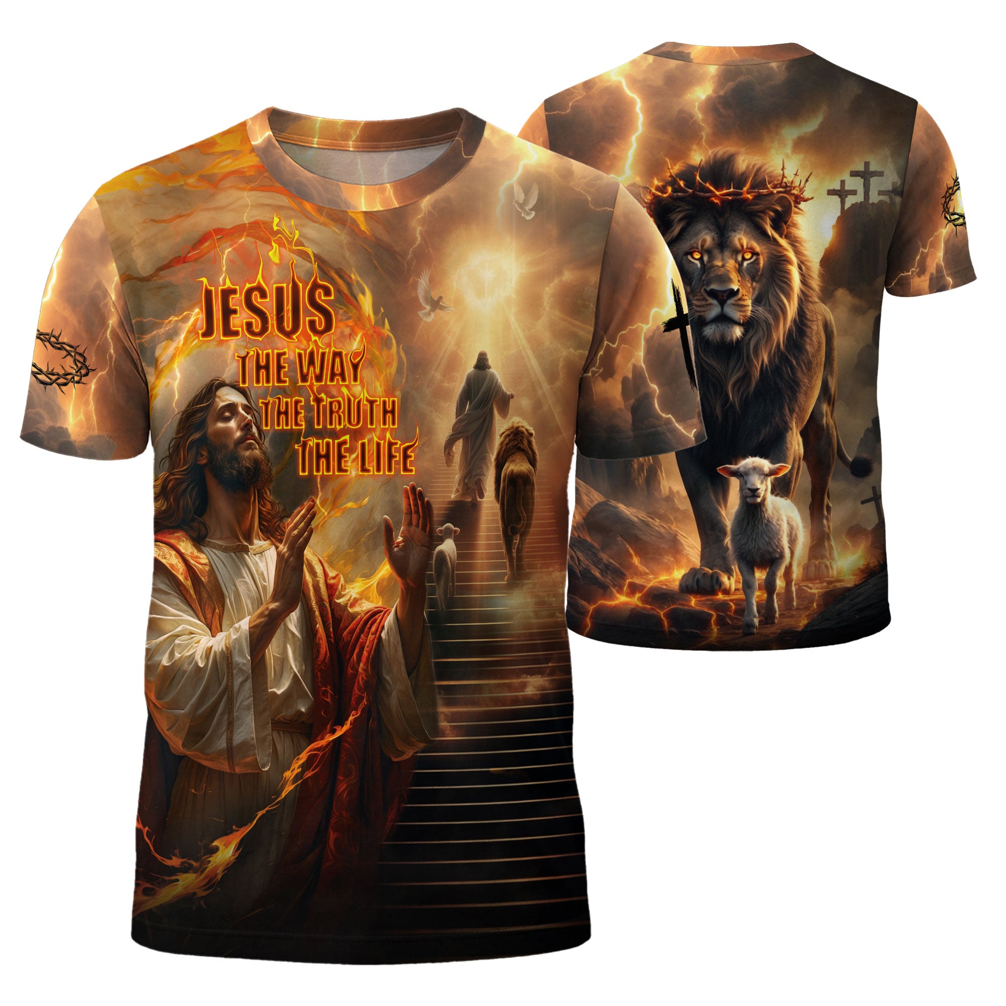 Freedom Shirts for Men, Jesus The Way The Truth The Life Lion and Lamb Fire - Christian Tee Shirts, RustField Co - Rust Field Wear