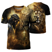 RustField Co, Faith Over Fear Lion of Judah Glory Edition - Christian Tee Shirts for Men, Freedom Shirts - Rust Field Wear