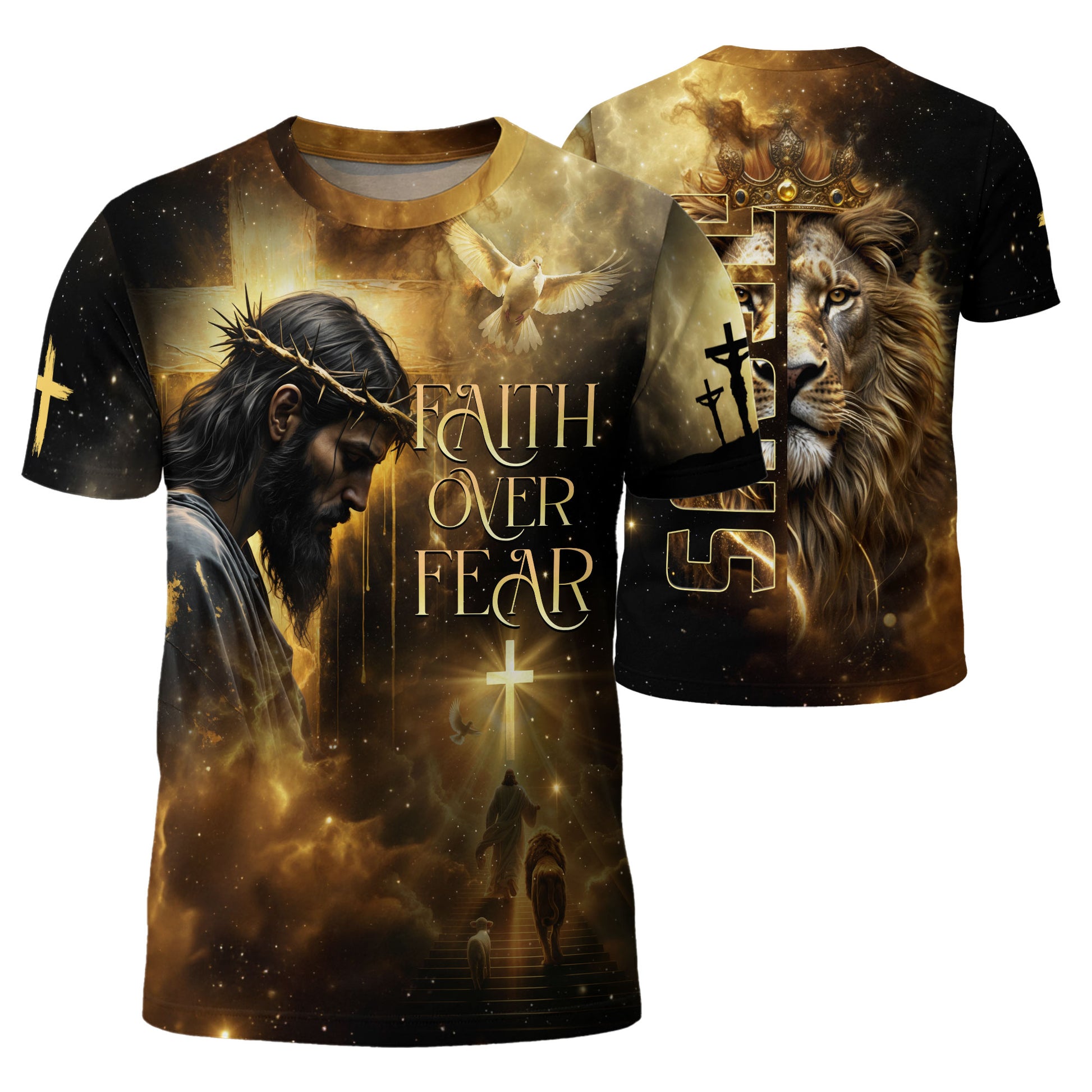 RustField Co, Faith Over Fear Lion of Judah Glory Edition - Christian Tee Shirts for Men, Freedom Shirts - Rust Field Wear