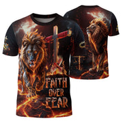 Christian Tee Shirts for Men, RustField Co - Faith Over Fear Lion of Judah Cross, Freedom Shirts - Rust Field Wear