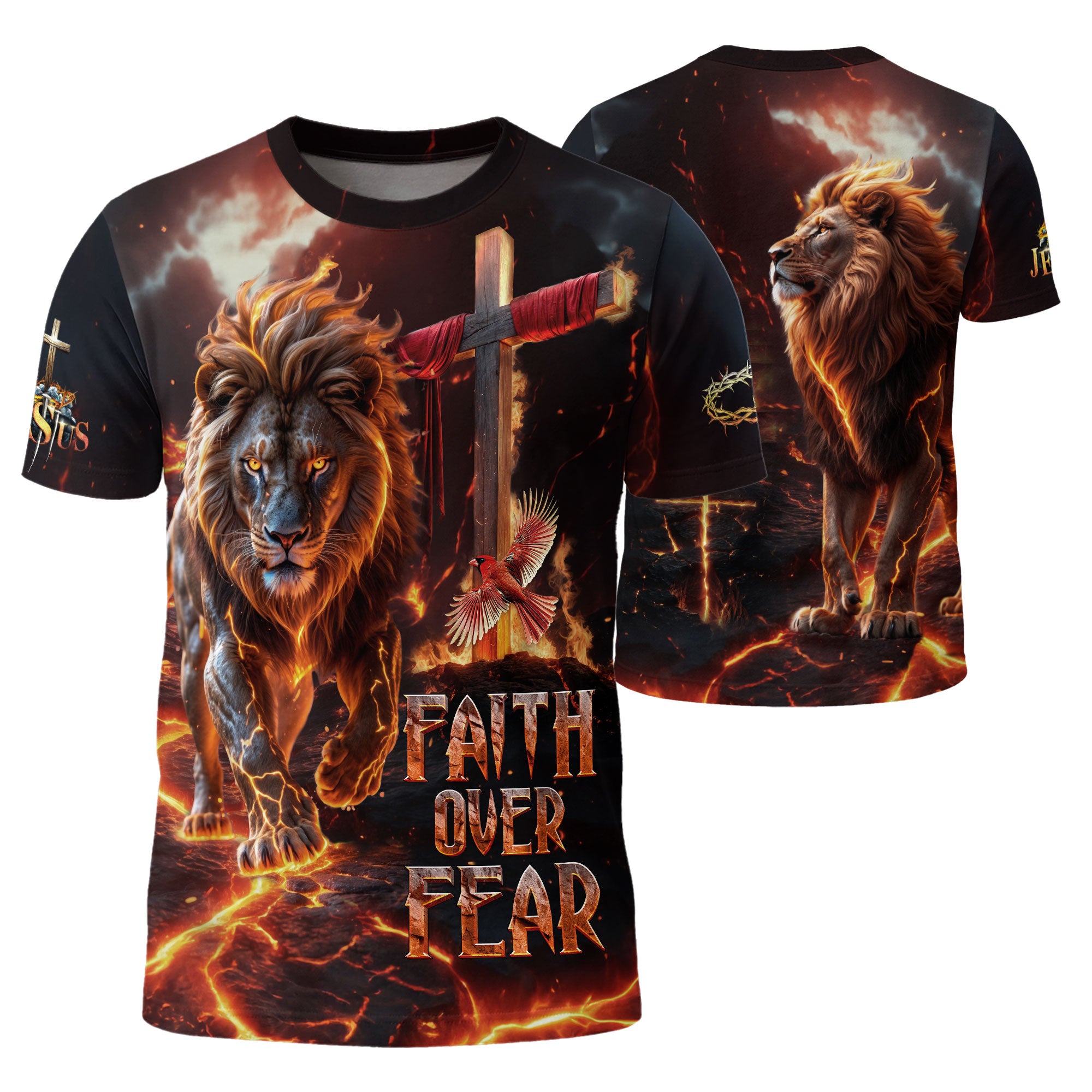 Christian Tee Shirts for Men, RustField Co - Faith Over Fear Lion of Judah Cross, Freedom Shirts - Rust Field Wear