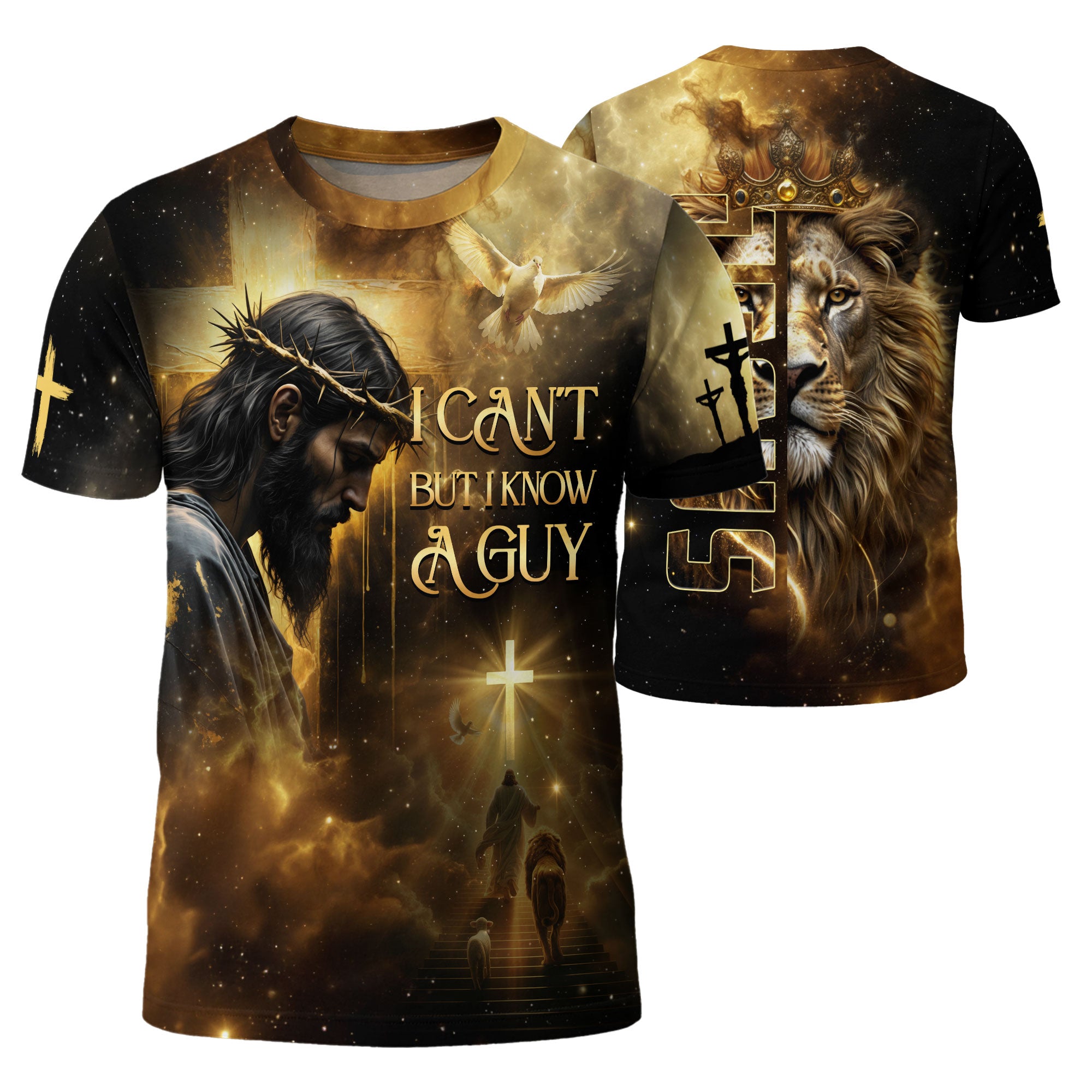 RustField Co Christian Tee Shirts - I Can't But I Know A Guy Jesus Lion Of Judah Crown Of Glory, Freedom Shirts for Men - Rust Field Wear