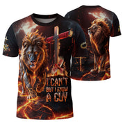 Christian Tee Shirts, I Can't But I Know A Guy Jesus Cross Lion Of Judah Fire Faith - Freedom Shirts for Men, RustField Co - Rust Field Wear
