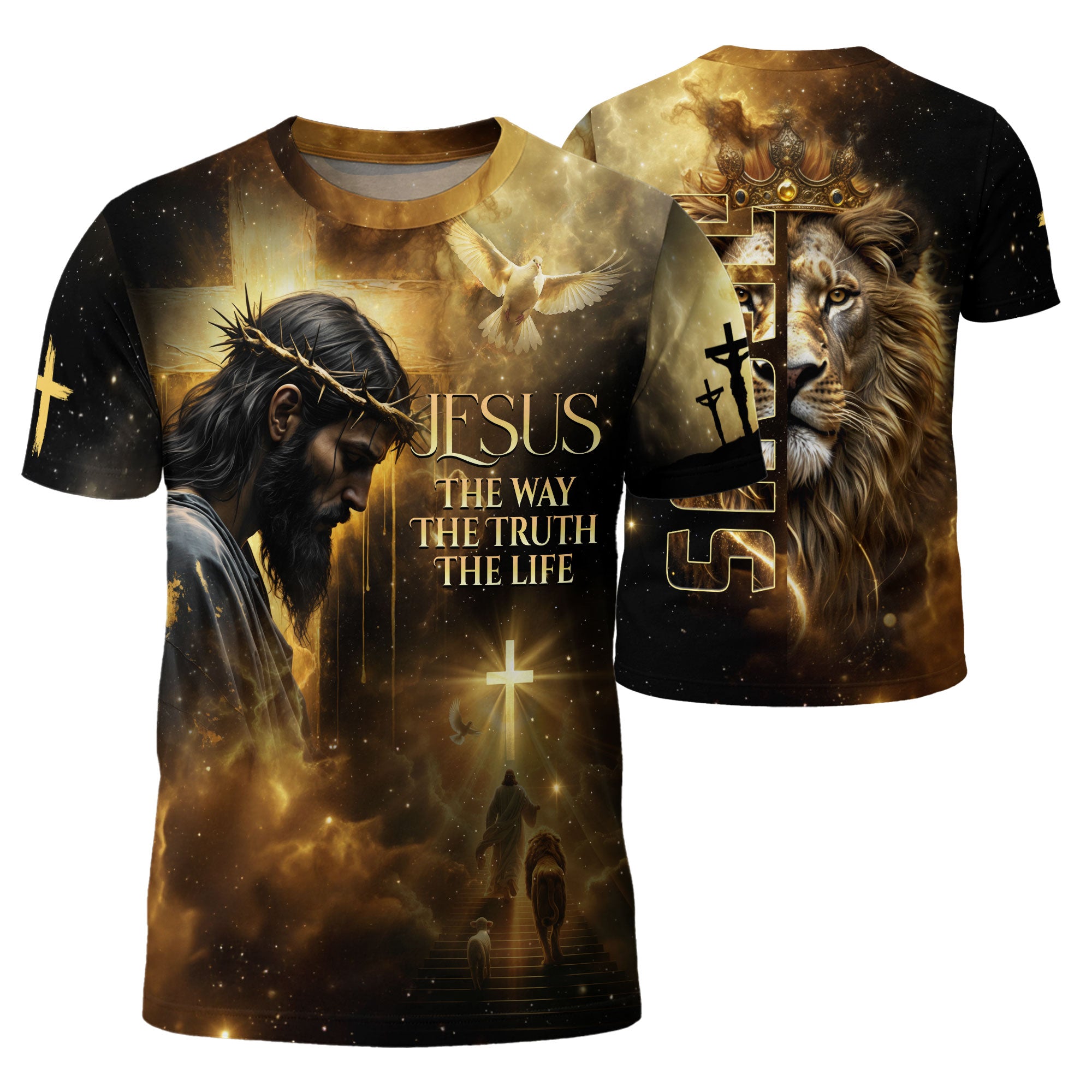 RustField Co Freedom Shirts - Crown of Thorns Jesus And Lion Of Judah The Way The Truth The Life, Christian Tee Shirts for Men - Rust Field Wear