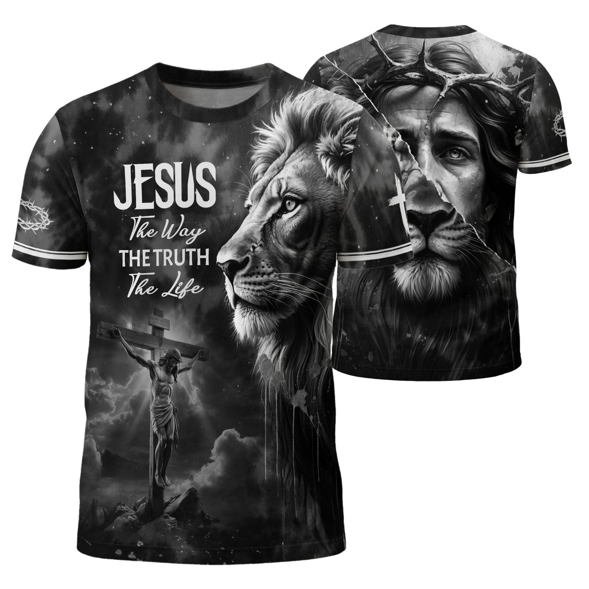 Christian Tee Shirts for Men - Jesus Lion Of Judah Cross Crown Of Thorns The Way The Truth The Life, RustField Co Freedom Shirts - Rust Field Wear