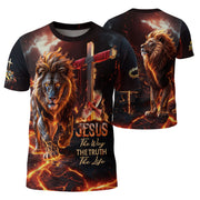 Jesus Lion Of Judah Cross Fiery Glory The Way The Truth The Life Christian Tee Shirts - Freedom Shirts for Men, RustField Co - Rust Field Wear