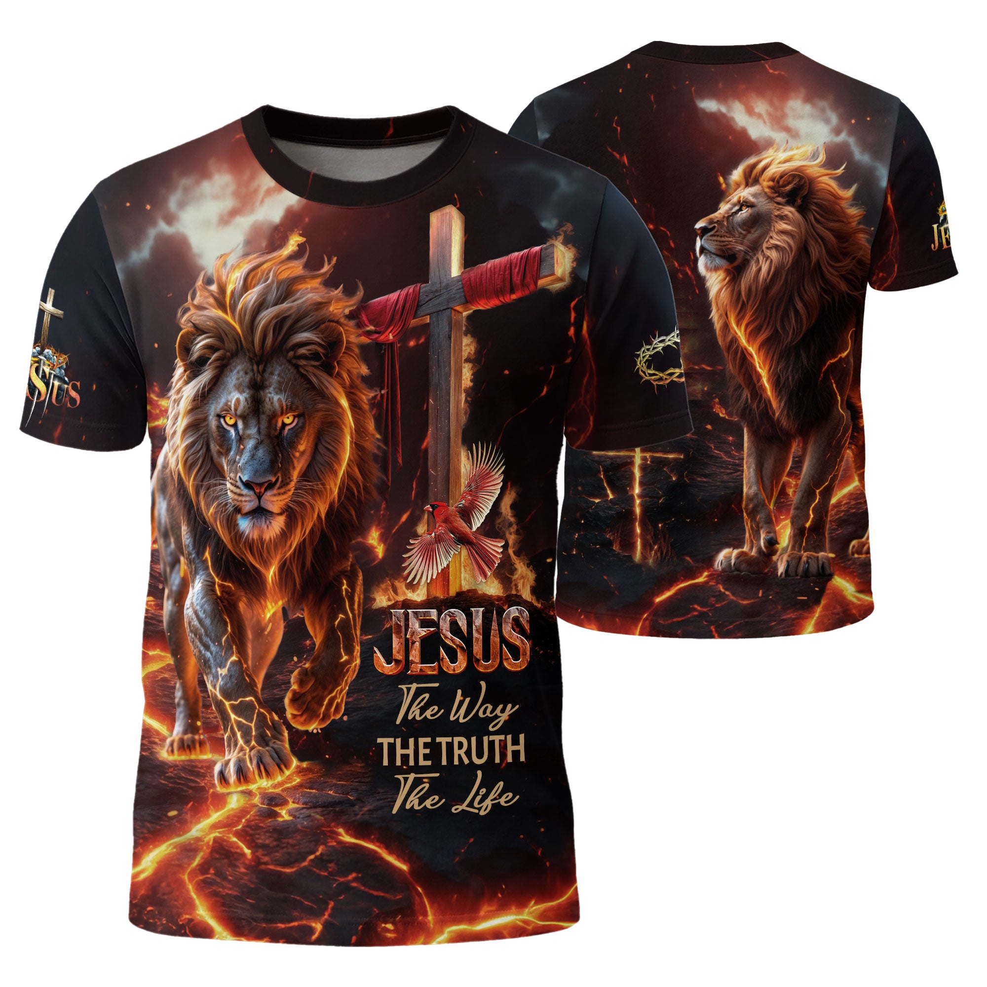 Jesus Lion Of Judah Cross Fiery Glory The Way The Truth The Life Christian Tee Shirts - Freedom Shirts for Men, RustField Co - Rust Field Wear