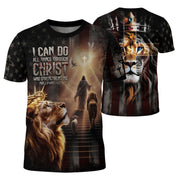 Freedom Shirts for Men, I Can Do All Things Through Christ Lion of Judah American Flag - Christian Tee Shirts, RustField Co - Rust Field Wear
