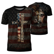 RustField Co Christian Tee Shirts - I Can Do All Things Through Christ Cross American Flag Jesus Lion, Freedom Shirts for Men - Rust Field Wear