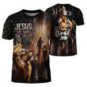 Jesus The Way The Truth The Life Lion of Judah American Flag, Freedom Shirts - Christian Tee Shirts for Men, RustField Co - Rust Field Wear