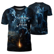 Faith Over Fear Lion Cross Warrior Night Christian Tee Shirts - Freedom Shirts for Men, RustField Co - Rust Field Wear