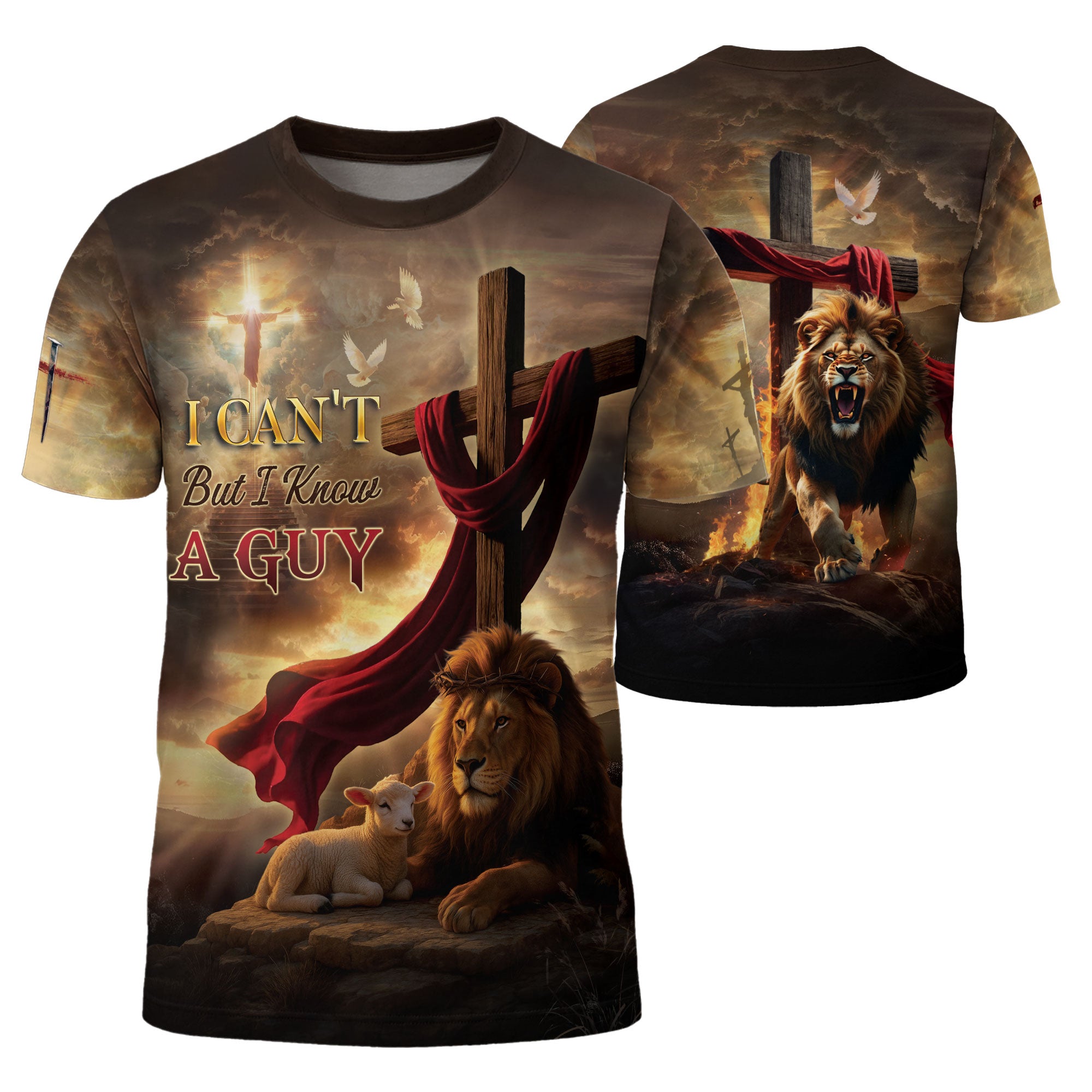 Freedom Shirts for Men, I Can't But I Know A Guy Jesus Lion Cross - Christian Tee Shirts, RustField Co - Rust Field Wear
