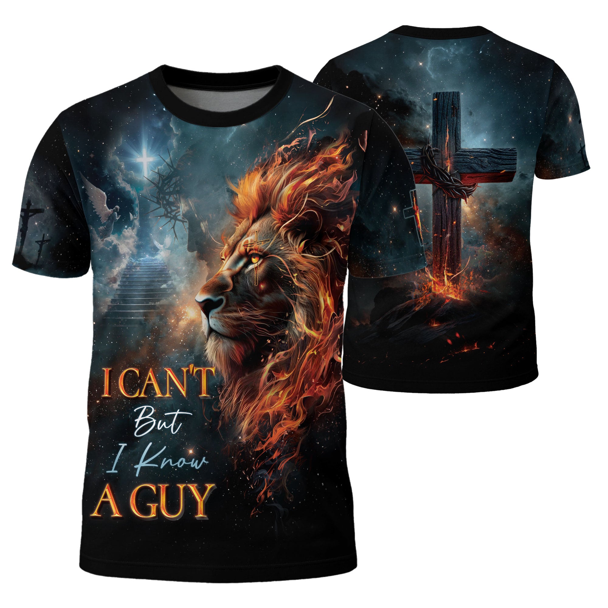 RustField Co Christian Tee Shirts - I Can't But I Know A Guy Lion of Judah Cross, Freedom Shirts for Men - Rust Field Wear