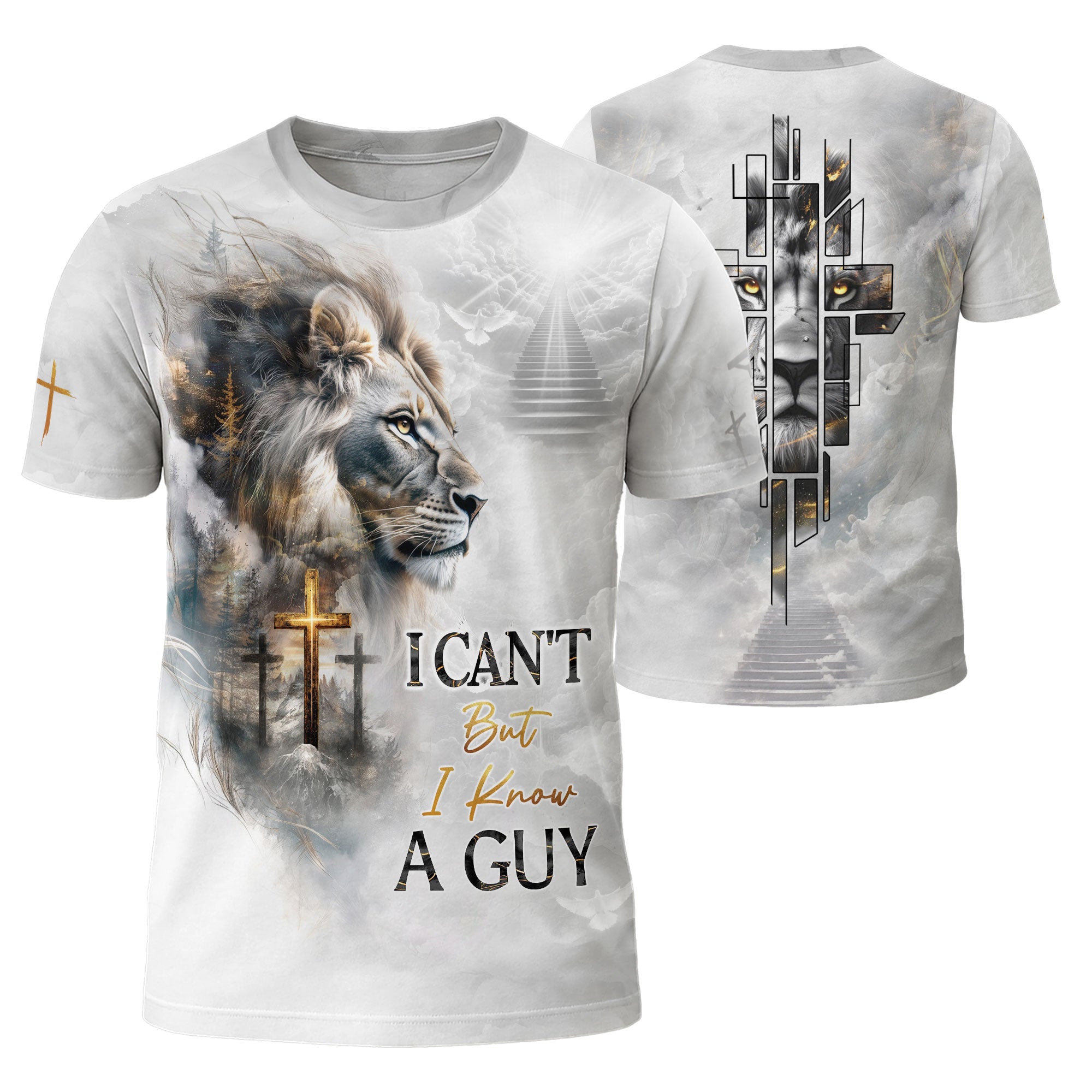 Christian Tee Shirts, I Can't But I Know A Guy Lion Heaven Cross - Freedom Shirts for Men, RustField Co - Rust Field Wear