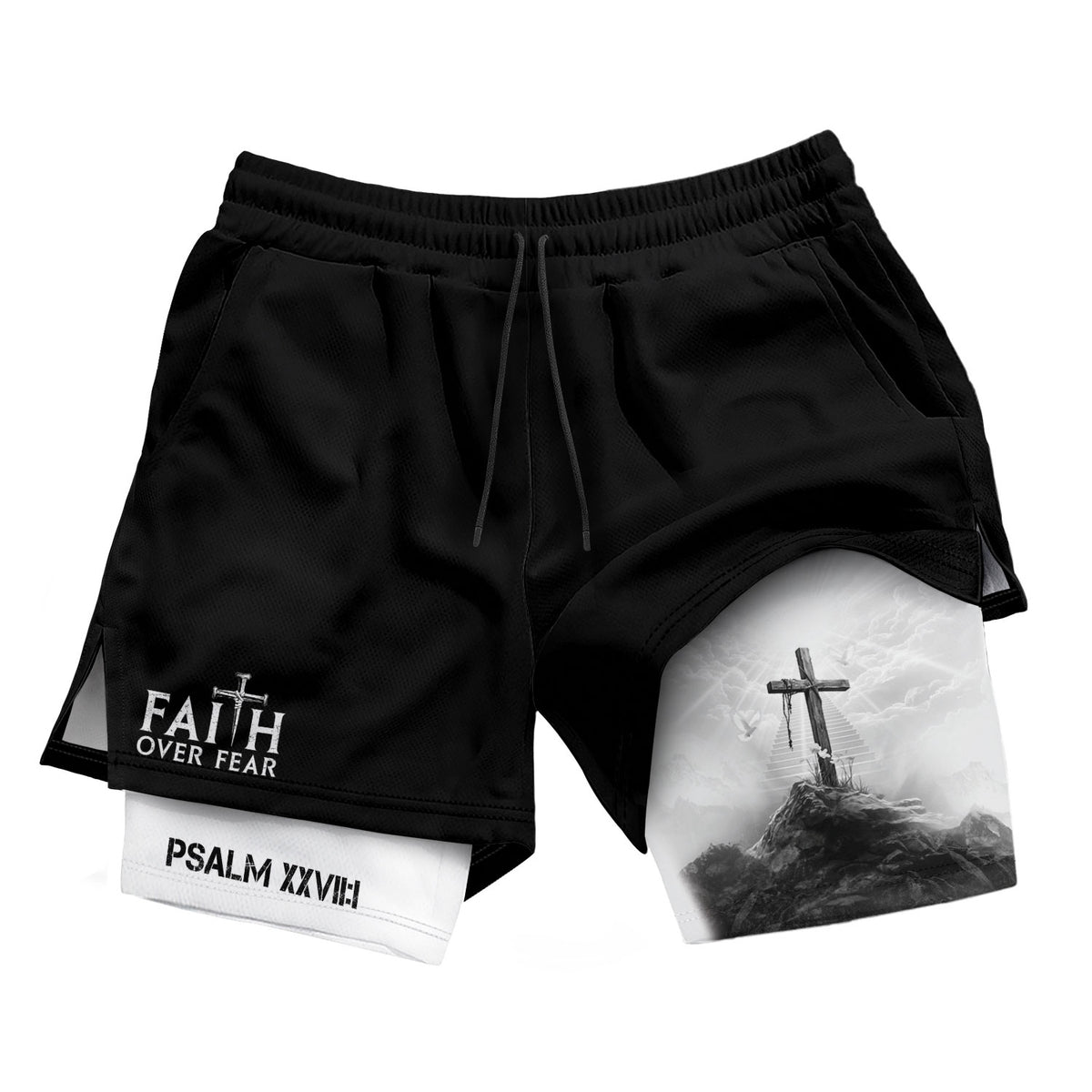 Faith Over Fear Christian Gym Shorts for Men Psalms 27:1 - Rust Field Wear