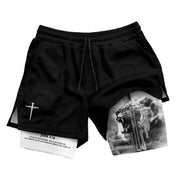 John 3:16 Christian Gym Shorts for Men Lion Cross Bible Verse - Rust Field Wear