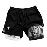 John 3:16 Christian Gym Shorts for Men Lion Cross Faith Shorts - Rust Field Wear