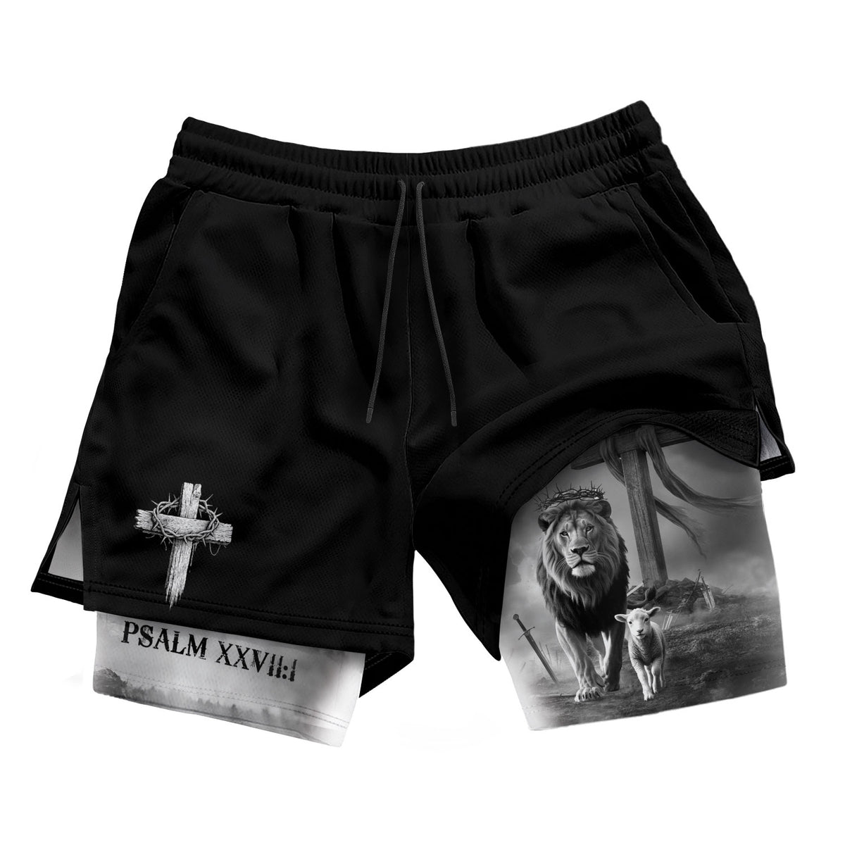 Psalm 27:1 Lion and Lamb Christian Gym Shorts Faith Over Fear - Rust Field Wear