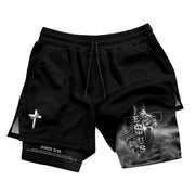 John 3:16 Christian Shorts for Men Jesus Cross Lion Design - Rust Field Wear