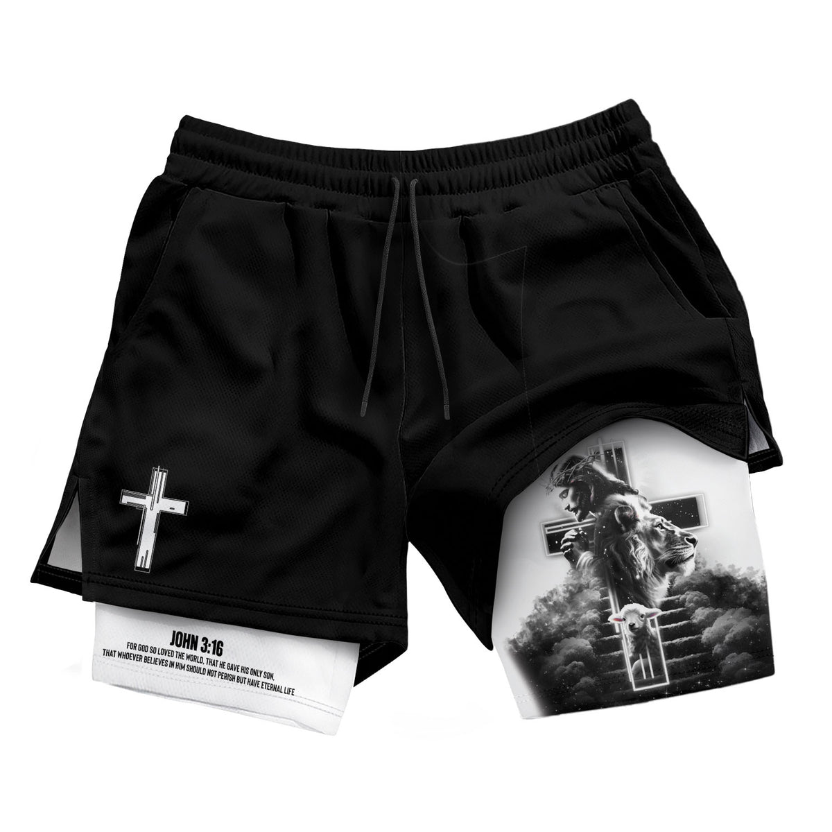 Jesus Cross Christian Shorts for Men John 3:16 Bible Verse - Rust Field Wear