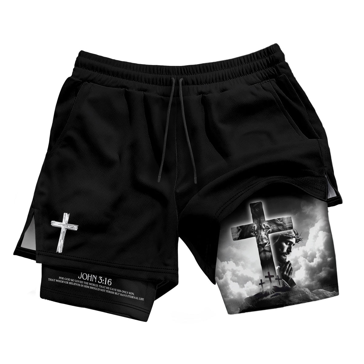 John 3:16 Bible Verse Shorts for Men Jesus Cross Christian Apparel - Rust Field Wear