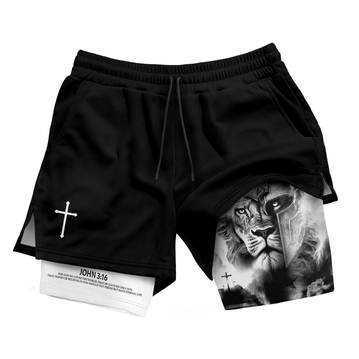 Lion of Judah Christian Shorts for Men Warrior Cross John 3:16 - Rust Field Wear