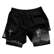 Joshua 1:9 Lion Cross Faith Christian Gym Shorts Bible Verse - Rust Field Wear