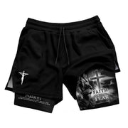 Faith Over Fear Psalm 27:1 Jesus Cross Lion Christian Gym Shorts - Rust Field Wear