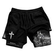 Faith Over Fear Psalm 27:1 Lion Cross Christian Gym Shorts for Men - Rust Field Wear
