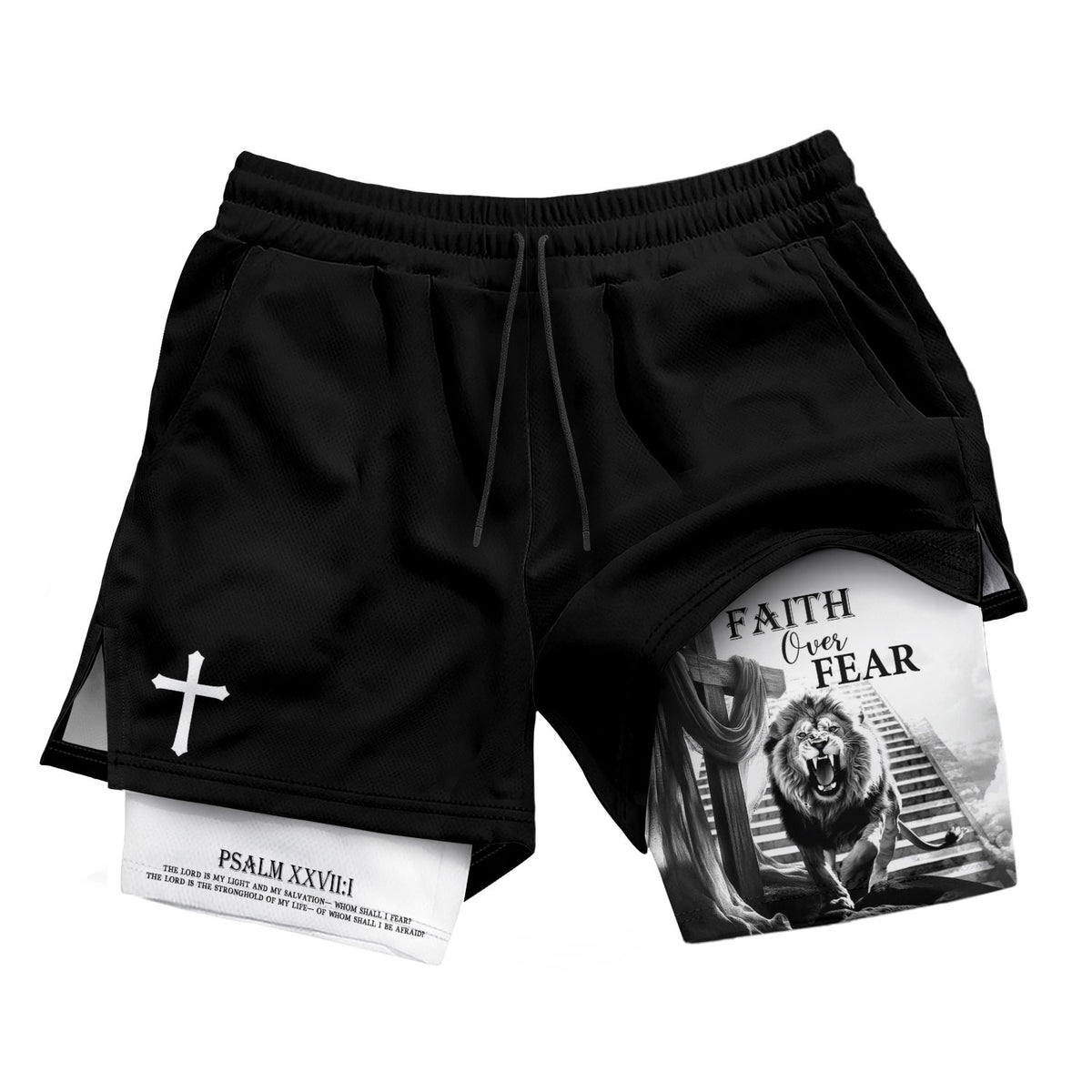 Faith Over Fear Christian Gym Shorts for Men Jesus Cross Bible Verse - Rust Field Wear