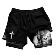 Faith Over Fear Christian Gym Shorts for Men Psalm 27:1 Cross of Jesus - Rust Field Wear