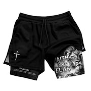 Psalm 27:1 Faith Over Fear Christian Gym Shorts for Men Warrior Cross Design - Rust Field Wear