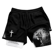 Joshua 1:9 Christian Gym Shorts for Men Lion Cross Bible Verse - Rust Field Wear