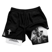 Joshua 1:9 Christian Gym Shorts for Men Jesus Cross Faith Design - Rust Field Wear