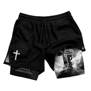 Joshua 1:9 Christian Gym Shorts for Men Jesus Cross Prayer Design - Rust Field Wear