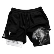 Psalm 56:3 Christian Gym Shorts for Men Lion Cross Faith Design - Rust Field Wear