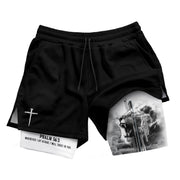 Psalm 56:3 Christian Gym Shorts for Men Fearless Lion Cross Design - Rust Field Wear
