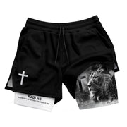 Psalm 56:3 Christian Gym Shorts for Men Lion of Judah Cross Design - Rust Field Wear