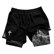 Psalm 56:3 Christian Gym Shorts for Men Jesus Cross Lion Design - Rust Field Wear
