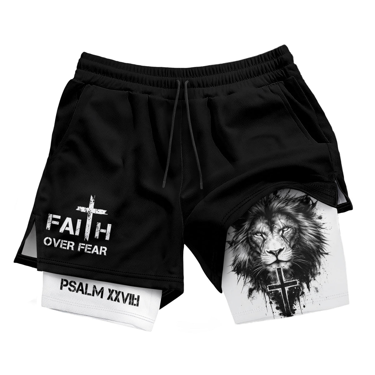 Psalm 27:1 Faith Over Fear Christian Mens Workout Shorts Sketch Lion Bible Verse Art - Rust Field Wear
