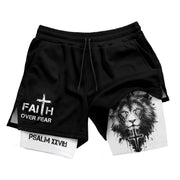 Psalm 27:1 Faith Over Fear Christian Mens Workout Shorts Sketch Lion Bible Verse Art - Rust Field Wear