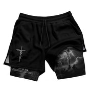 John 3:16 Christian Gym Workout Shorts Men Jesus Cross Bible Verse Religious - Rust Field Wear