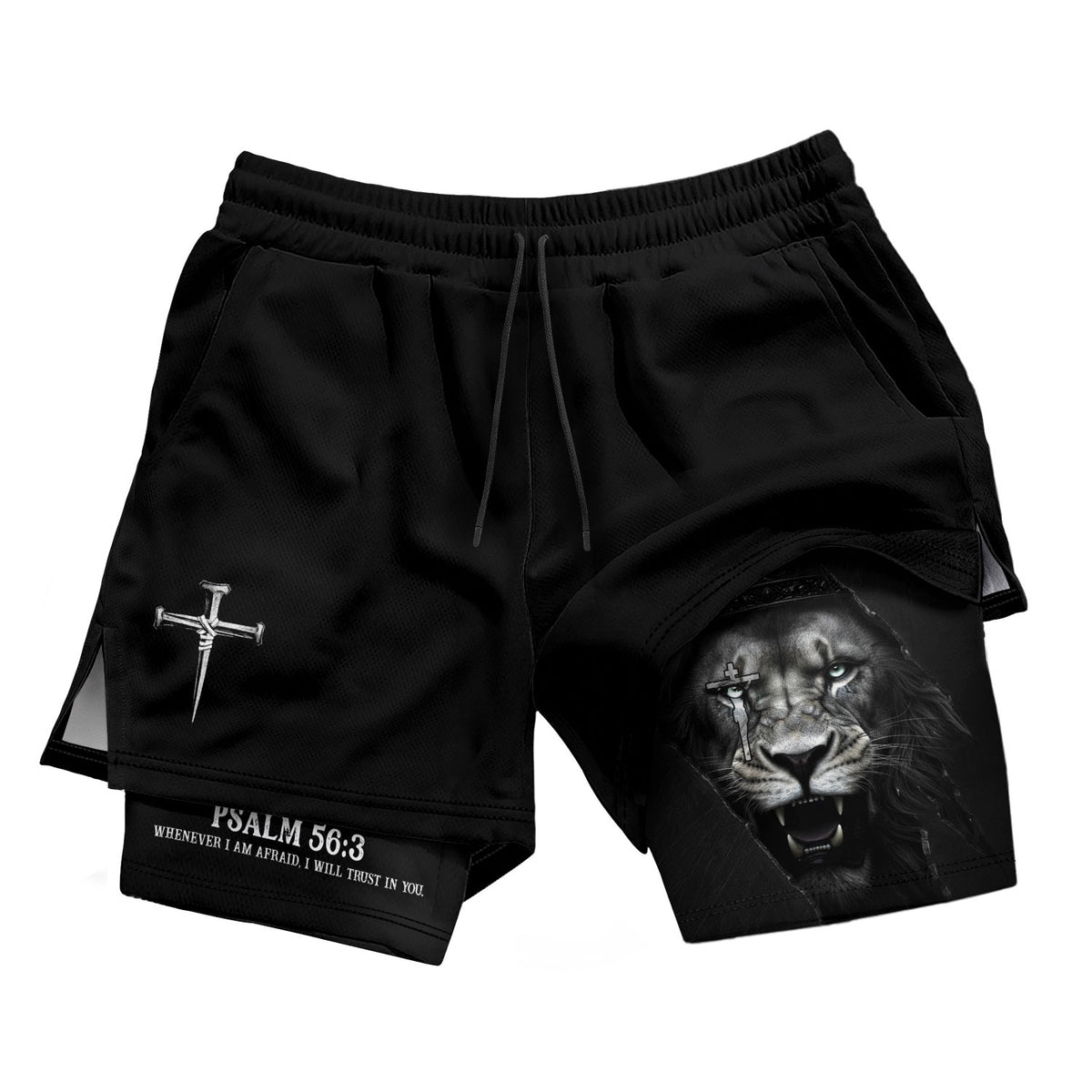 Psalm 56:3 Christian Gym Workout Shorts Men Lion of Judah Bible Verse Activewear - Rust Field Wear