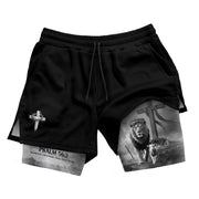 Psalm 56:3 Christian Gym Workout Shorts Men Lion and Lamb Cross Bible Verse - Rust Field Wear