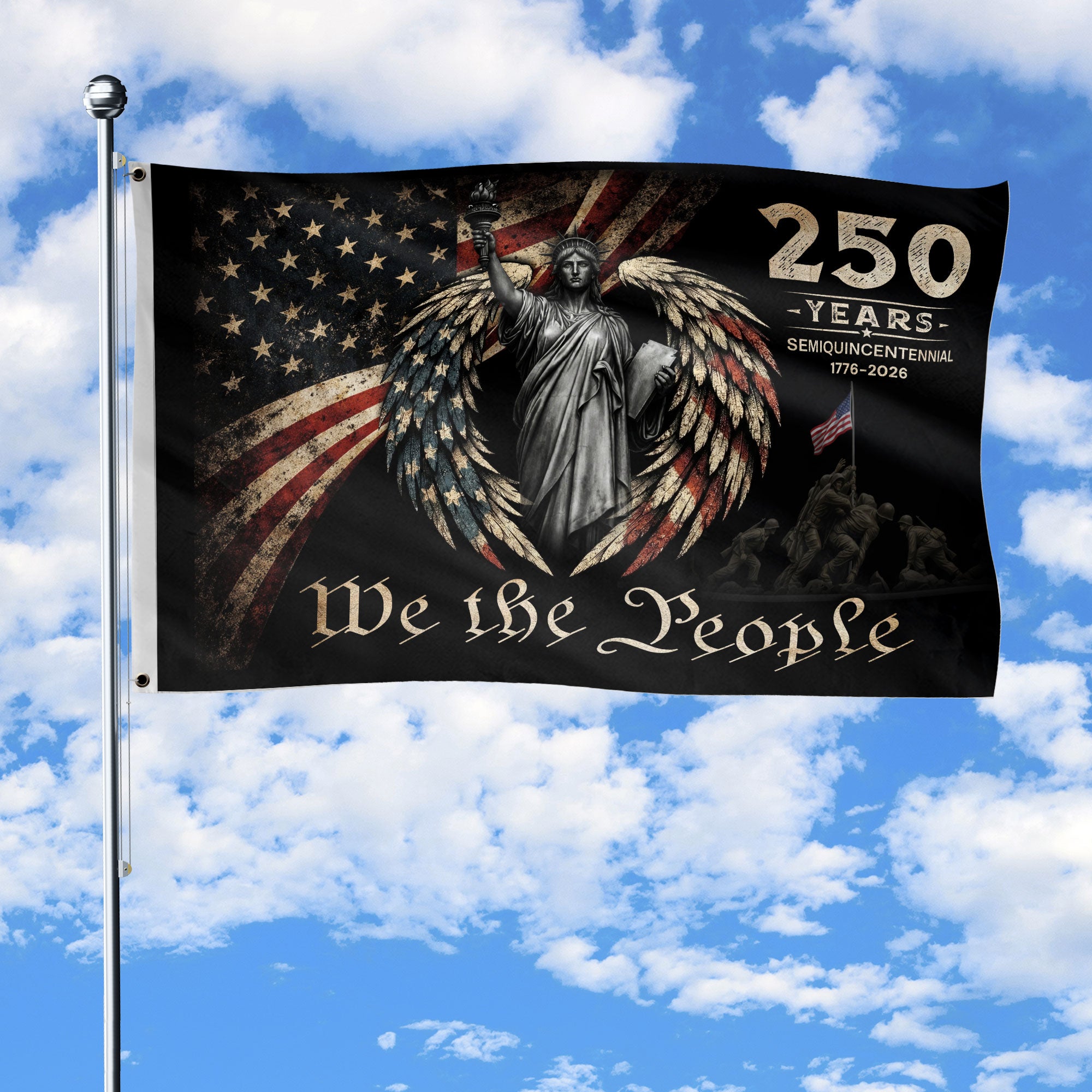 US 1776 2026 Anniversary We The People Patriotic American Liberty Banner Flag 3x5 ft - Rust Field Wear