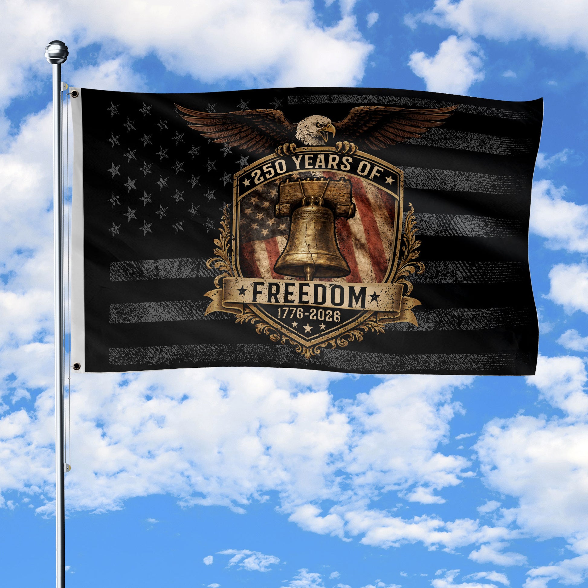 USA 250th Anniversary 250 Years Flag 1776-2026 Liberty Bell Eagle Freedom - Rust Field Wear