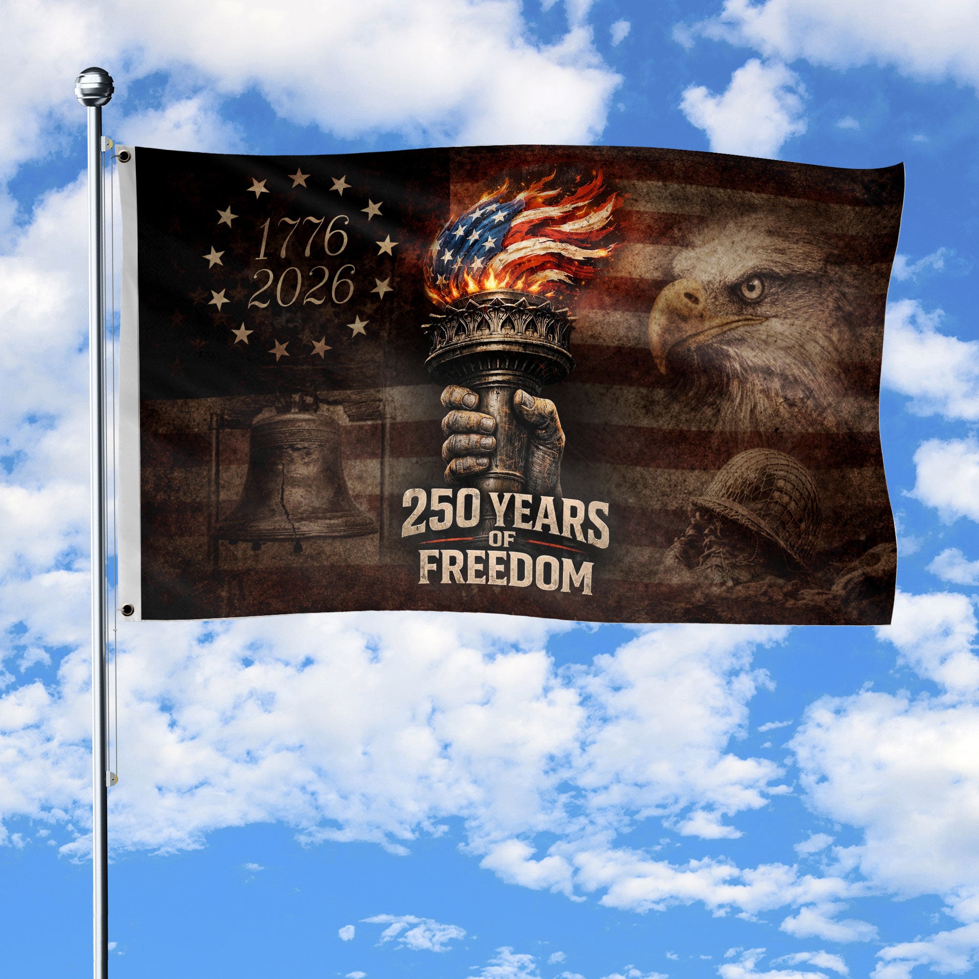 250 Years of Freedom Double-Sided Patriotic Décor with Eagle Design 1776–2026 House Flag