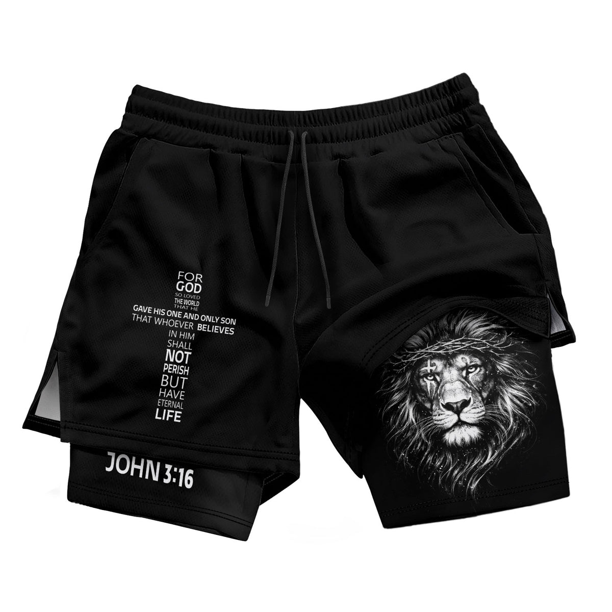 John 3:16 Bible Verse Christian Gym Workout Shorts Men Lion of Judah Athletic Activewear - Rust Field Wear