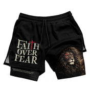 John 3:16 Bible Verse Christian Workout Shorts Men Lion of Judah Faith Over Fear Activewear - Rust Field Wear