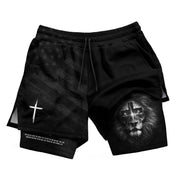 John 3:16 Bible Verse Lion of Judah Christian Gym Shorts Men Athletic Performance Wear - Rust Field Wear